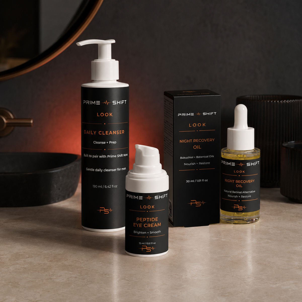 Prime Shift Look Night System with Cleanser, Peptide Eye Cream and Night Facial Oil
