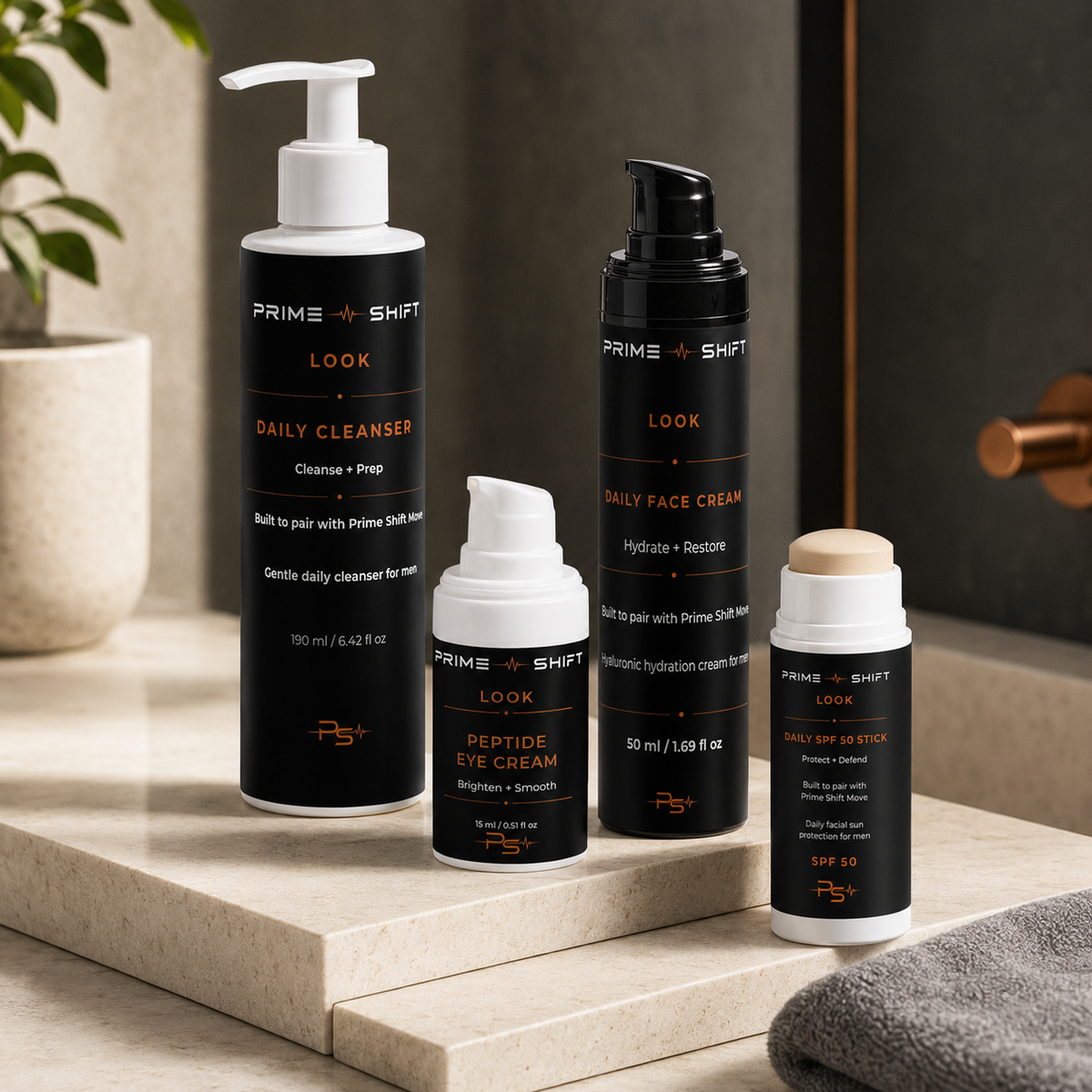 Prime Shift Look Day System with Cleanser, Eye Cream, Face Cream and SPF 50 Stick